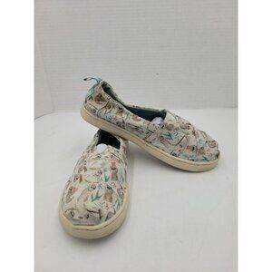 TOMS Alpargata White Watercolor Sloth Print Youth Size 2 Eu 34 Slip On Shoes